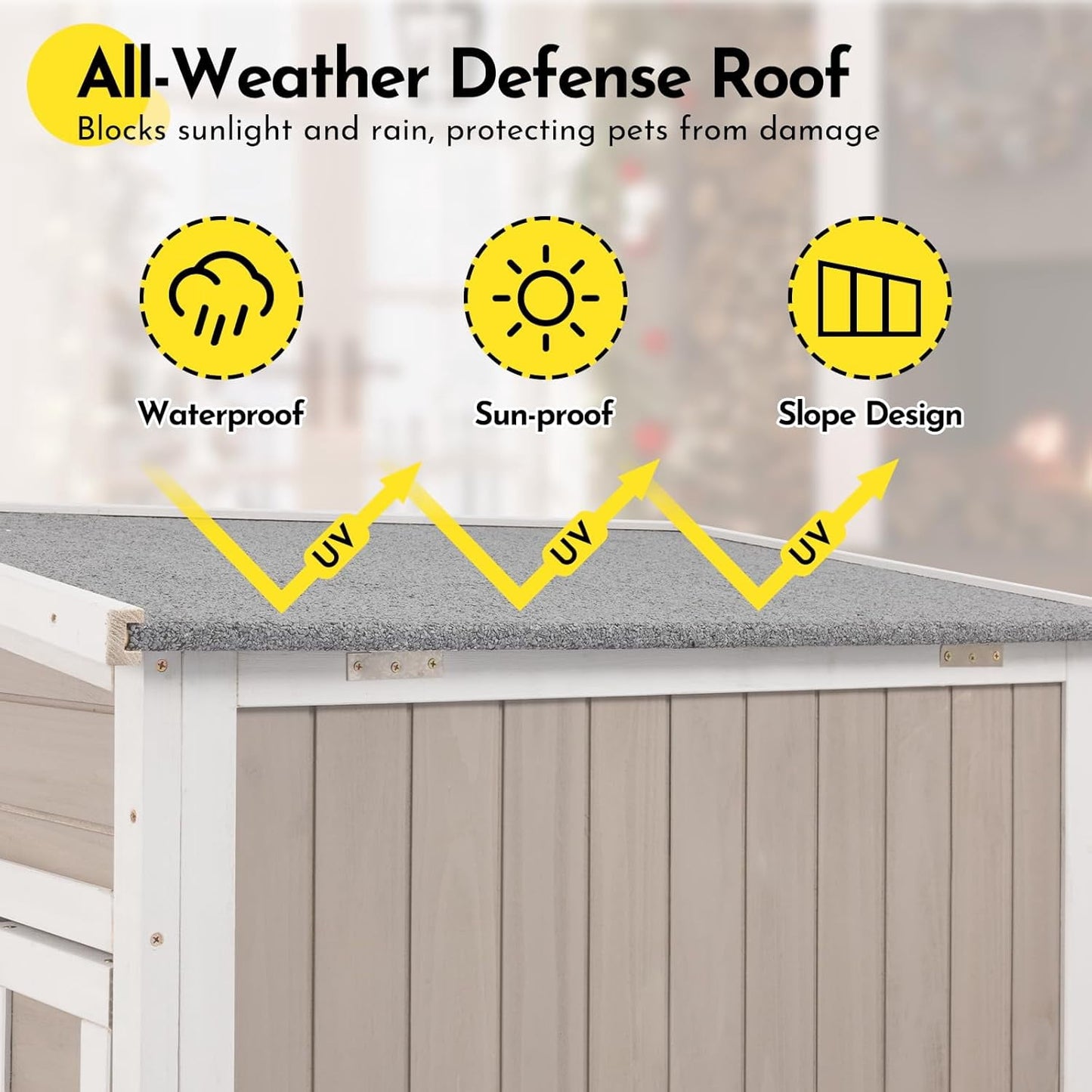 Petsblublu Insulated Outdoor Wooden Cat House Feral Cats Shelter for Winter, 34.4x21.6x25.6