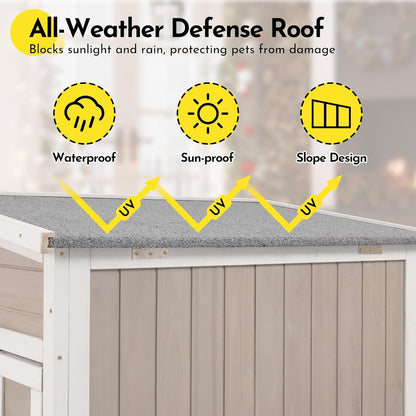 Petsblublu Insulated Outdoor Wooden Cat House Feral Cats Shelter for Winter, 34.4x21.6x25.6