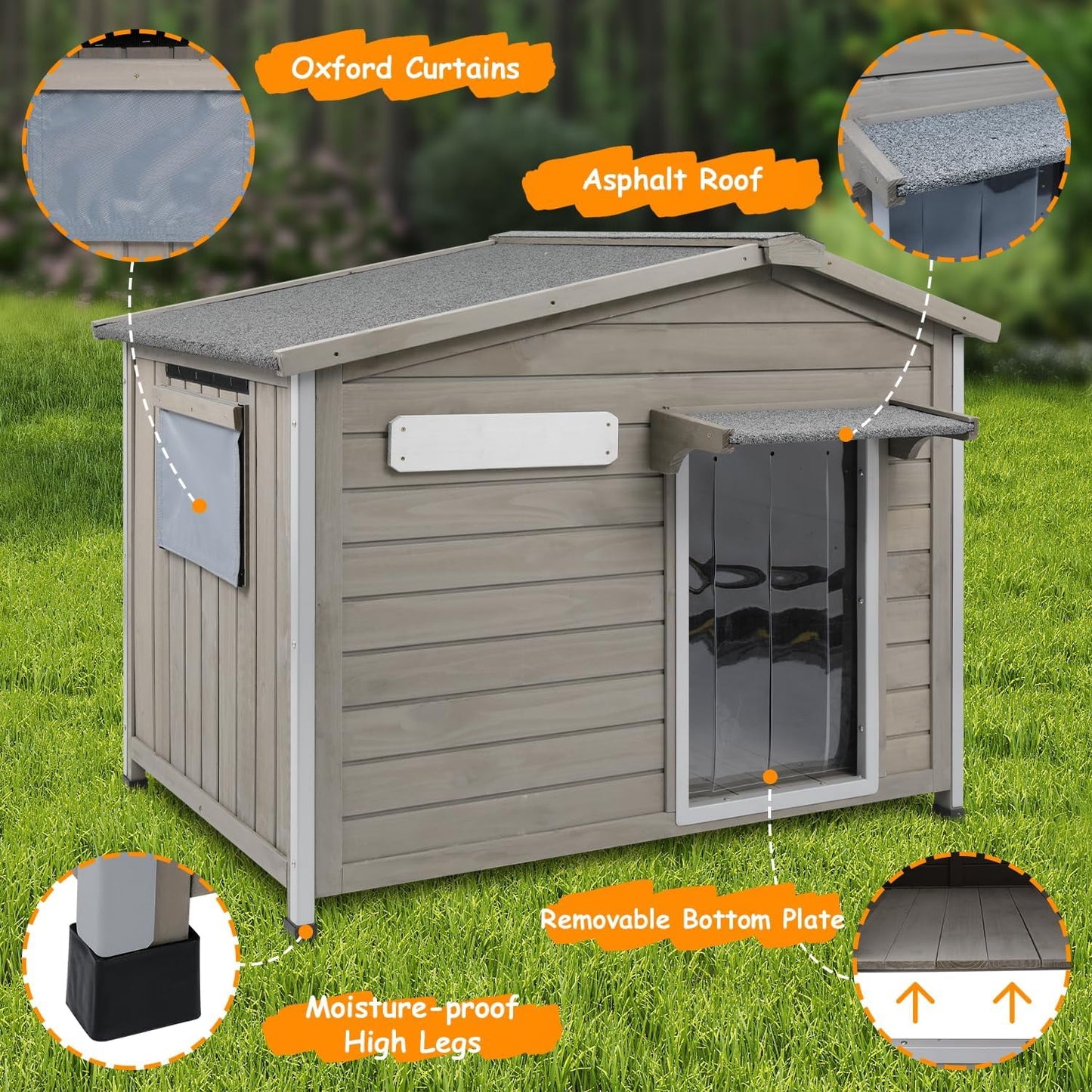 Petsblublu Dog House Indoor Outdoor with Chew-Proof Frame, Weatherproof Dog Kennel for Medium to Large Dogs