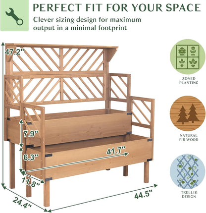 Petsblublu Raised Garden Bed Outdoor with Lattice Trellis, Flower Plant Stand with Two Planting Areas