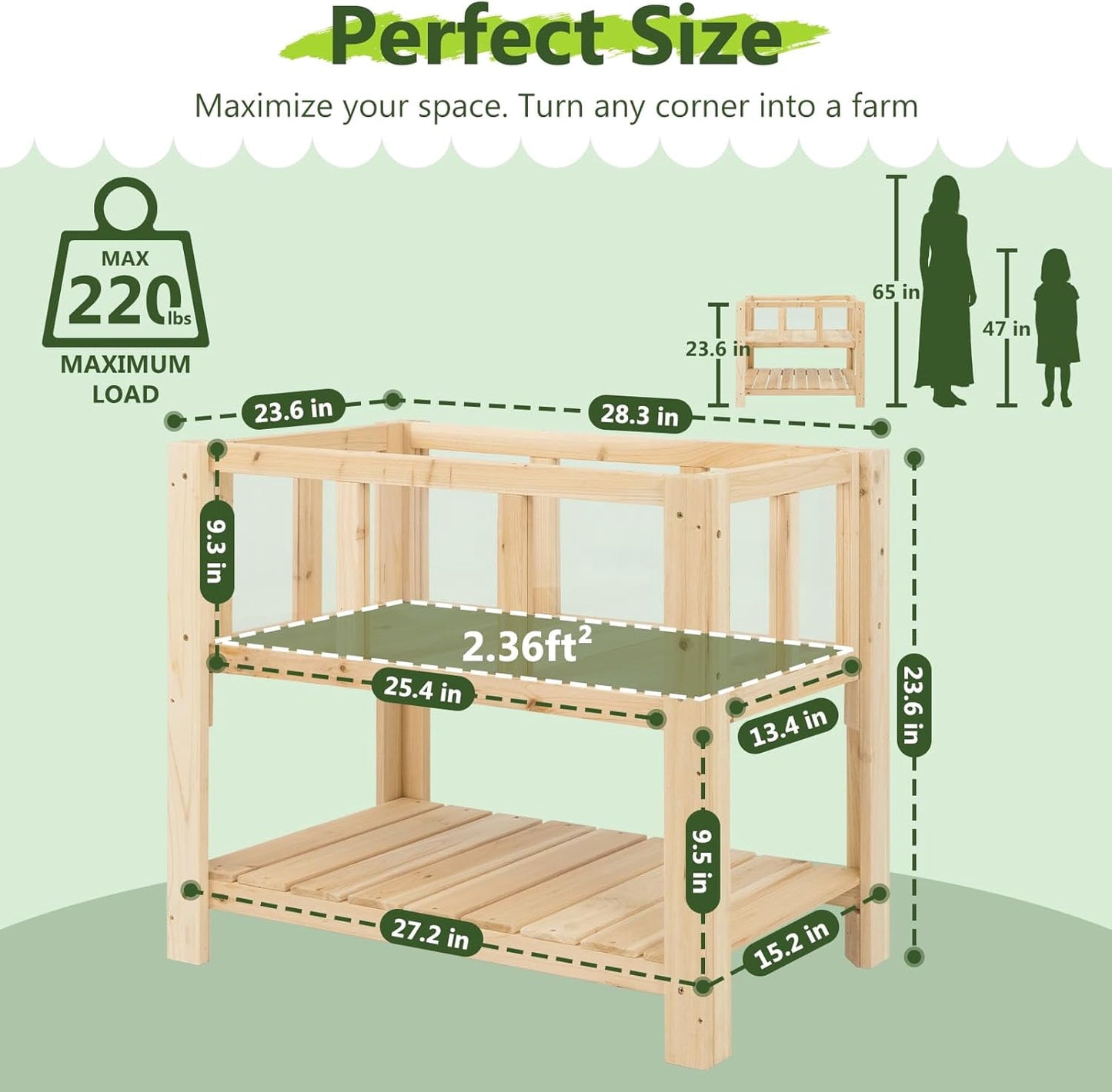 Petsblublu Raised Garden Bed with Legs, Outdoor Elevated Reinforced Planter, 28.3"L x 16.3"W x 23.6"H