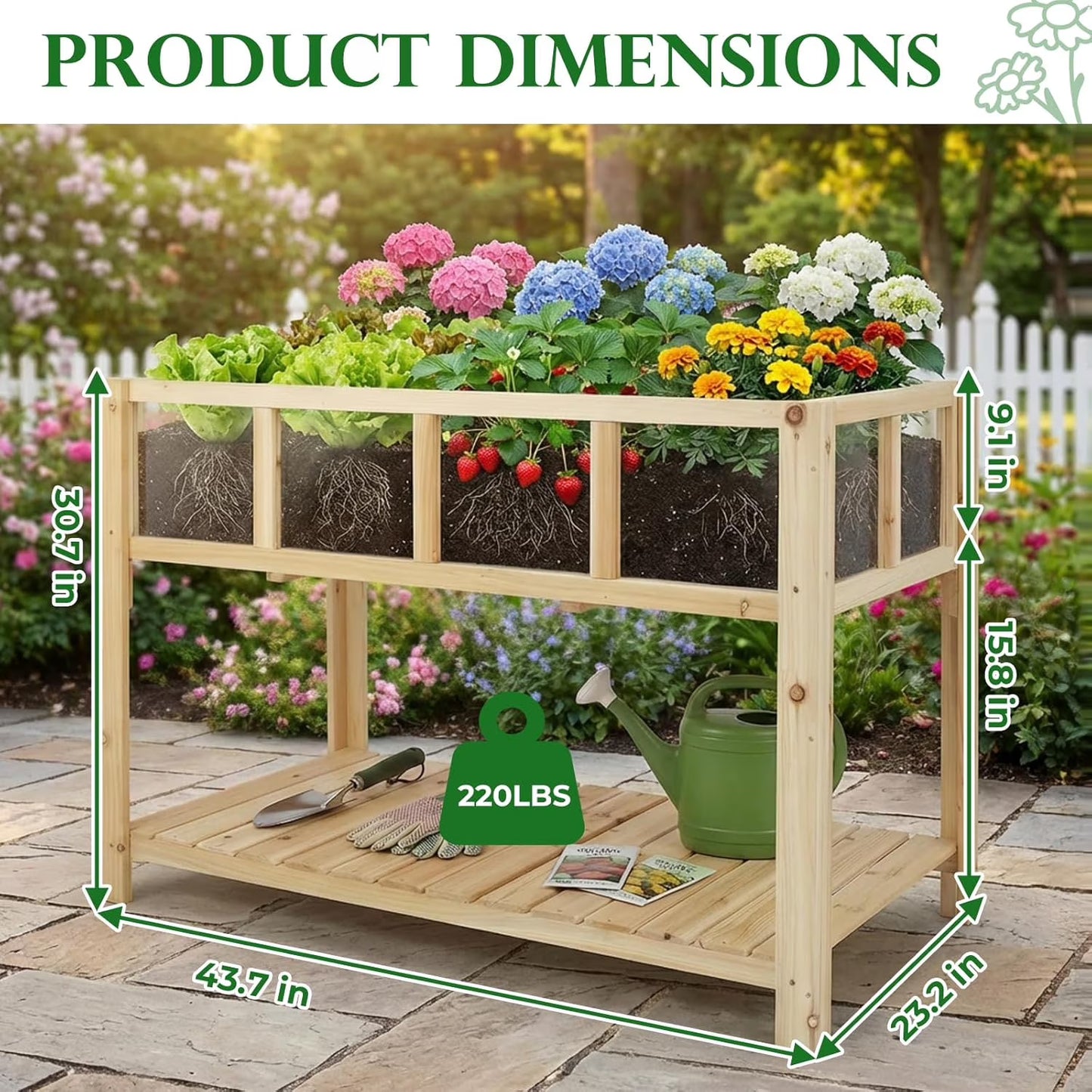 Petsblublu Raised Garden Bed with Legs, Outdoor Elevated Reinforced Planter,43.7"L x 23.2"W x 30.7"H