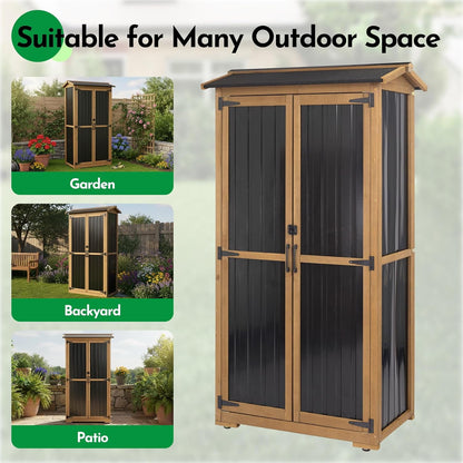 Petsblublu Large Outdoor Storage Cabinet Garden Tool Shed,Wood Outdoor Storage Shed with Three Adjustable Shelves