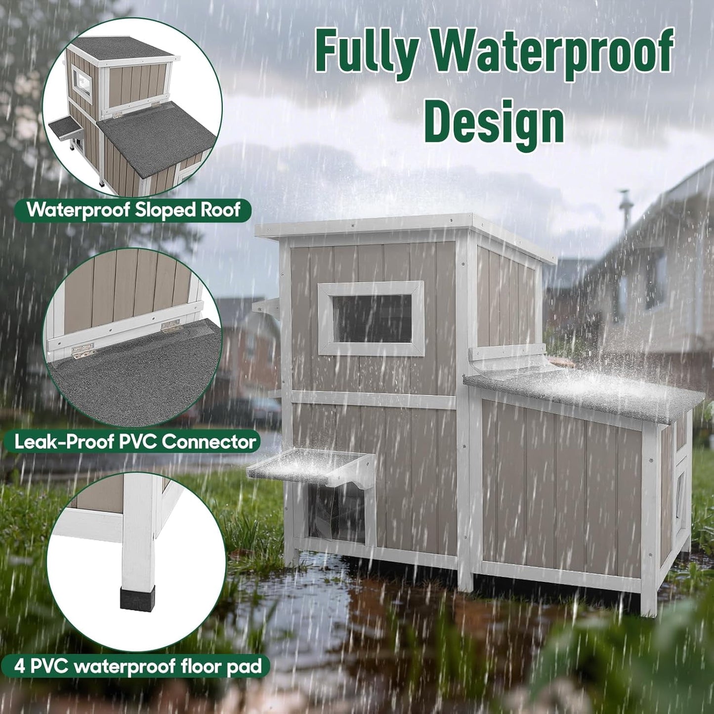Petsblublu 2-Story Large Cat House Outdoor Feral Cat Shelter with 3 Escape Doors