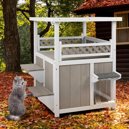 Petsblublu Outdoor Cat House Weatherproof 2 Story Indoor Cat Feral Shelter