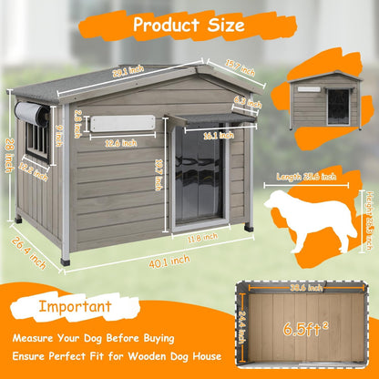 Petsblublu Dog House Indoor Outdoor with Chew-Proof Frame, Weatherproof Dog Kennel for Medium to Large Dogs