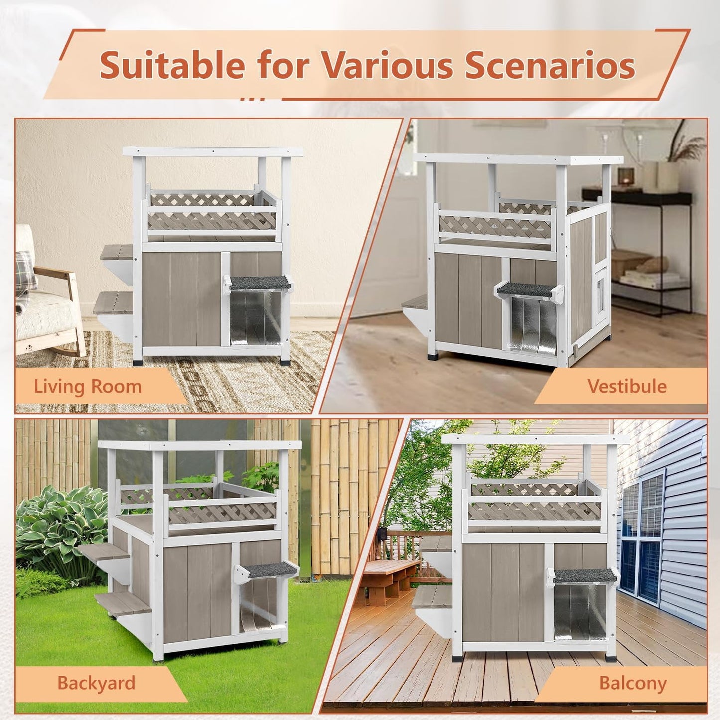 Petsblublu Outdoor Cat House Weatherproof 2 Story Indoor Cat Feral Shelter