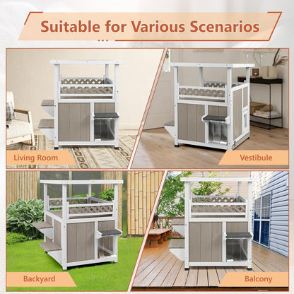 Petsblublu Outdoor Cat House Weatherproof 2 Story Indoor Cat Feral Shelter