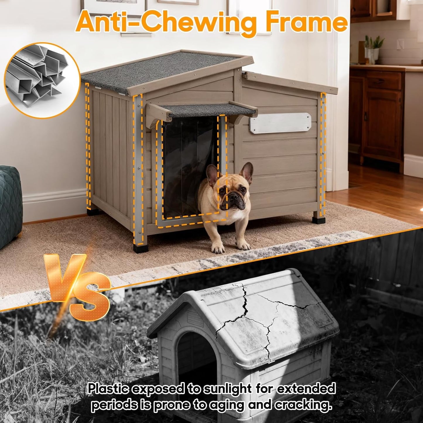 Petsblublu Outdoor Dog House Waterproof for Small to Medium Dogs Breeds with Openable Asphalt Roof