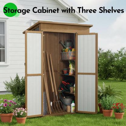 Petsblublu Large Storage Shed, Wood & Metal Outdoor Storage Cabinet for Patio Backyard, Garden Garage Tool Shed, Brown
