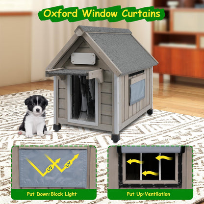 Petsblublu Dog House Outdoor Indoor Waterproof for Small Dog with Raised Feet, 18 D*28.5 W*24 H