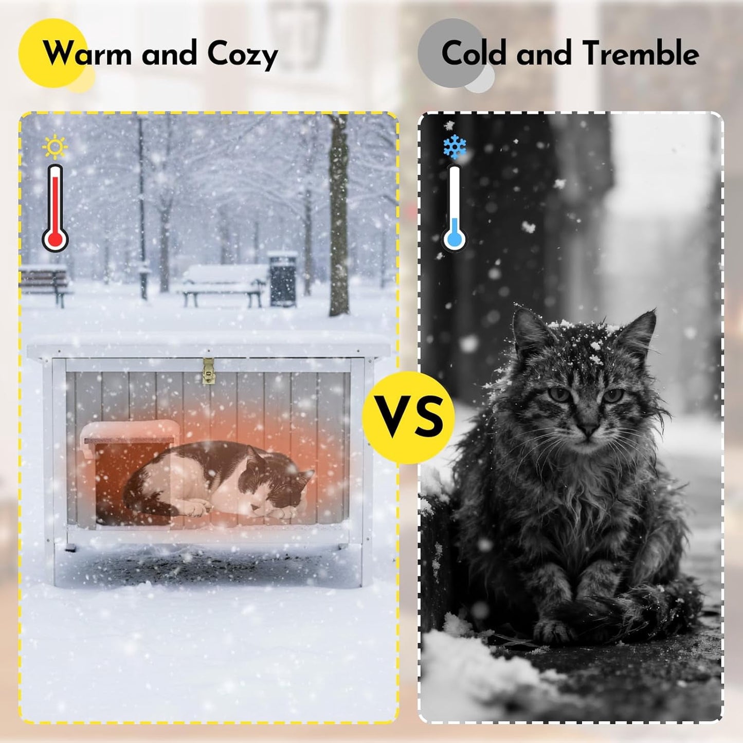 Petsblublu Insulated Outdoor Wooden Cat House Feral Cats Shelter for Winter, 34.4x21.6x25.6