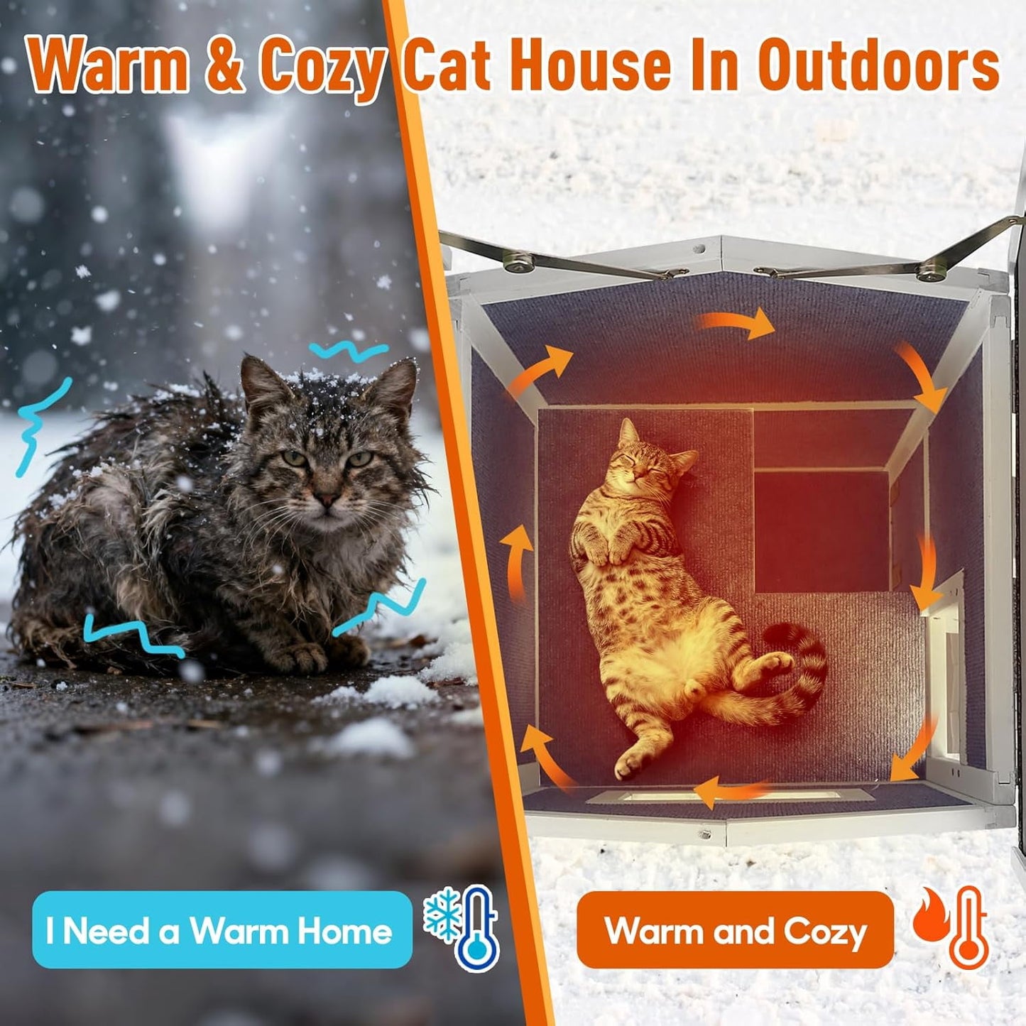 Petsblublu Insulated Outdoor Cat House 2 Story Weatherproof Elevated Outside Cat Shelter, Gray