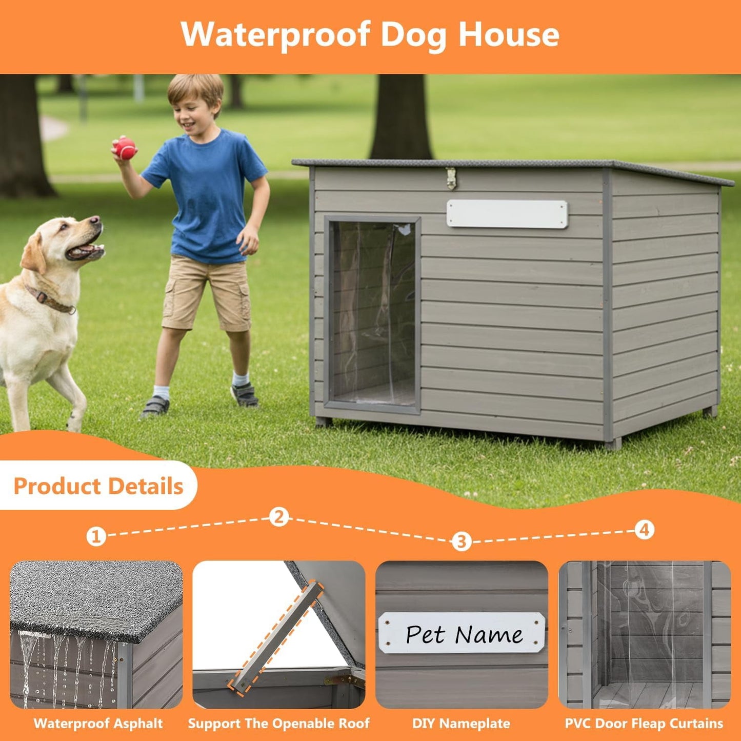 Petsblublu Outdoor Dog House Indoor Anti-Chewing Iron Frame Dog Kennel，43.3 D X 26.4 W X 33.5 H