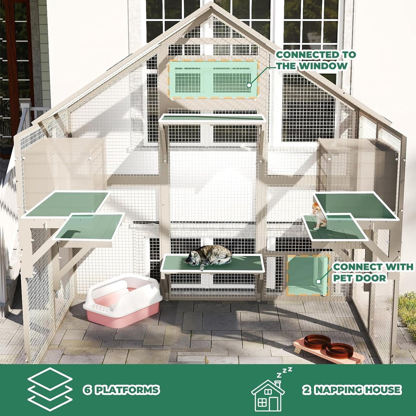 Petsblublu 71 H Cat Catio Outdoor Cat Enclosure Large Cat House with 2 Condos, 6 Platforms