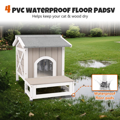 Petsblublu Small Outdoor Cat House with Openable Roof Indoor Pet Feral Cats Shelter, Gray