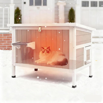 Petsblublu Insulated Outdoor Wooden Cat House Feral Cats Shelter for Winter, 34.4x21.6x25.6