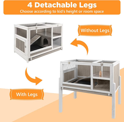 Petsblublu 2-Story Outdoor Indoor Guinea Pig Cages, Wooden Rabbit Hutch with 4 Detachable Legs, Leakage Pull-Out Tray
