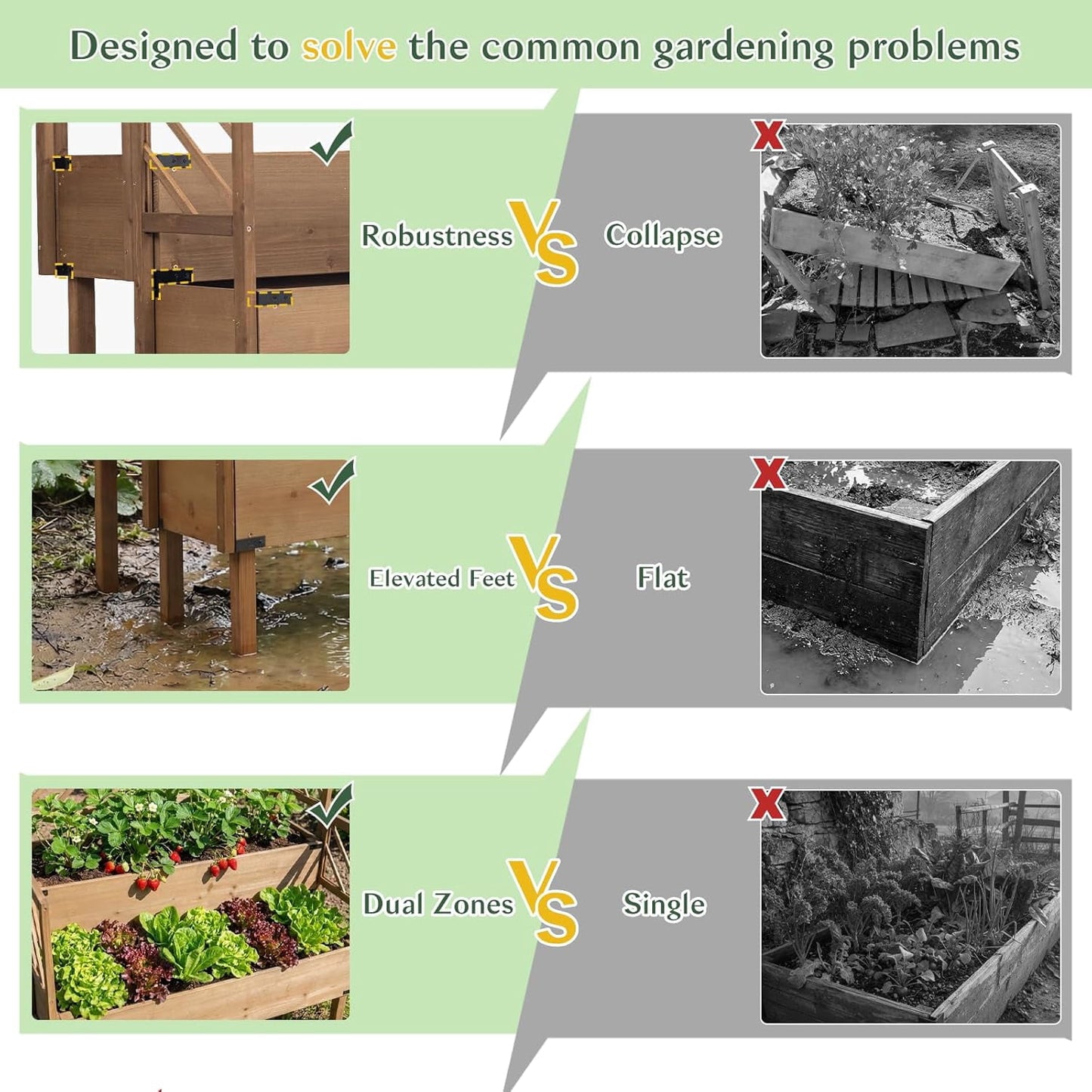 Petsblublu Raised Garden Bed Outdoor with Lattice Trellis, Flower Plant Stand with Two Planting Areas