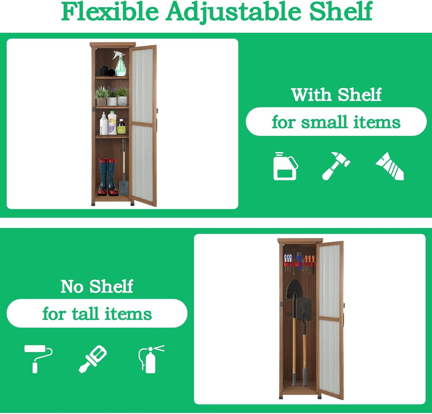 Petsblublu Outdoor Storage Cabinet Weatherproof, Tall Wood Garden Potting Bench Table,Outdoor Patio Cabinet,Brown