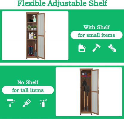 Petsblublu Outdoor Storage Cabinet Weatherproof, Tall Wood Garden Potting Bench Table,Outdoor Patio Cabinet,Brown