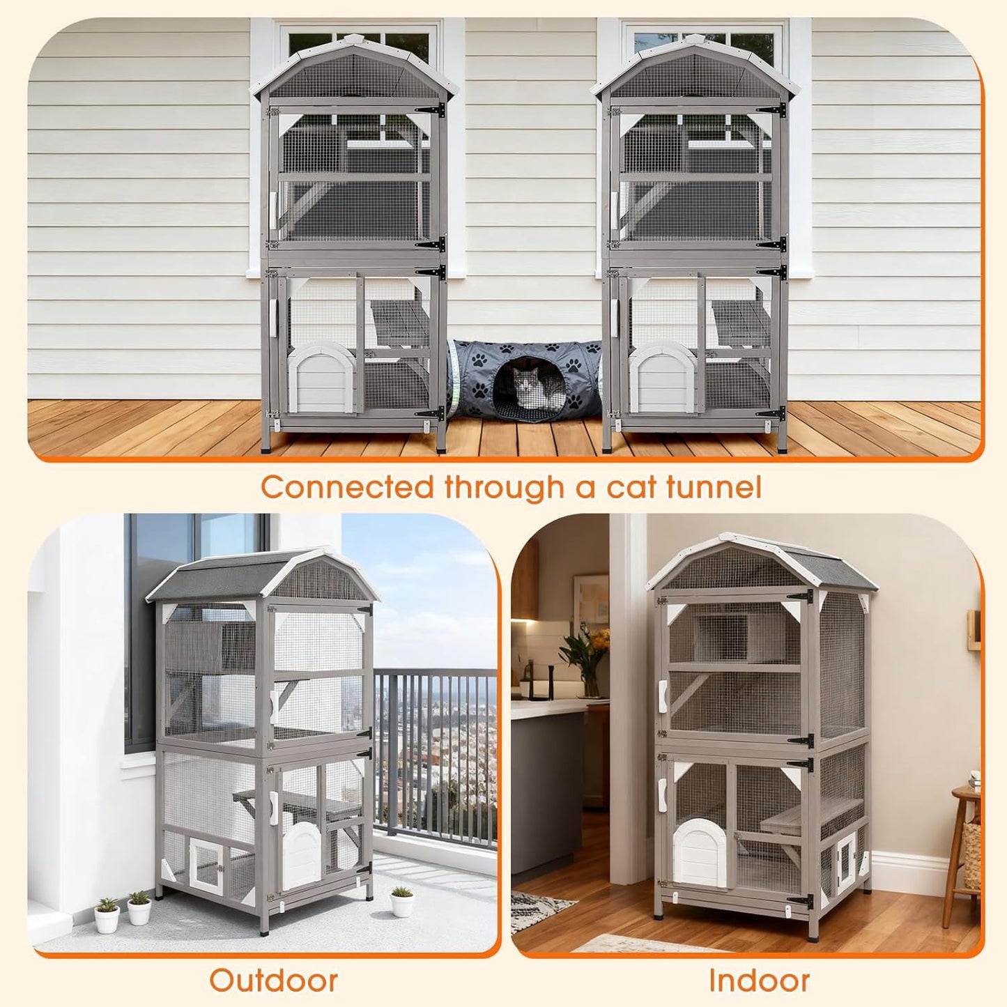 Petsblublu 71H Outdoor Cat Enclosure Wooden Cat House 4 Tiers with Removable Floor