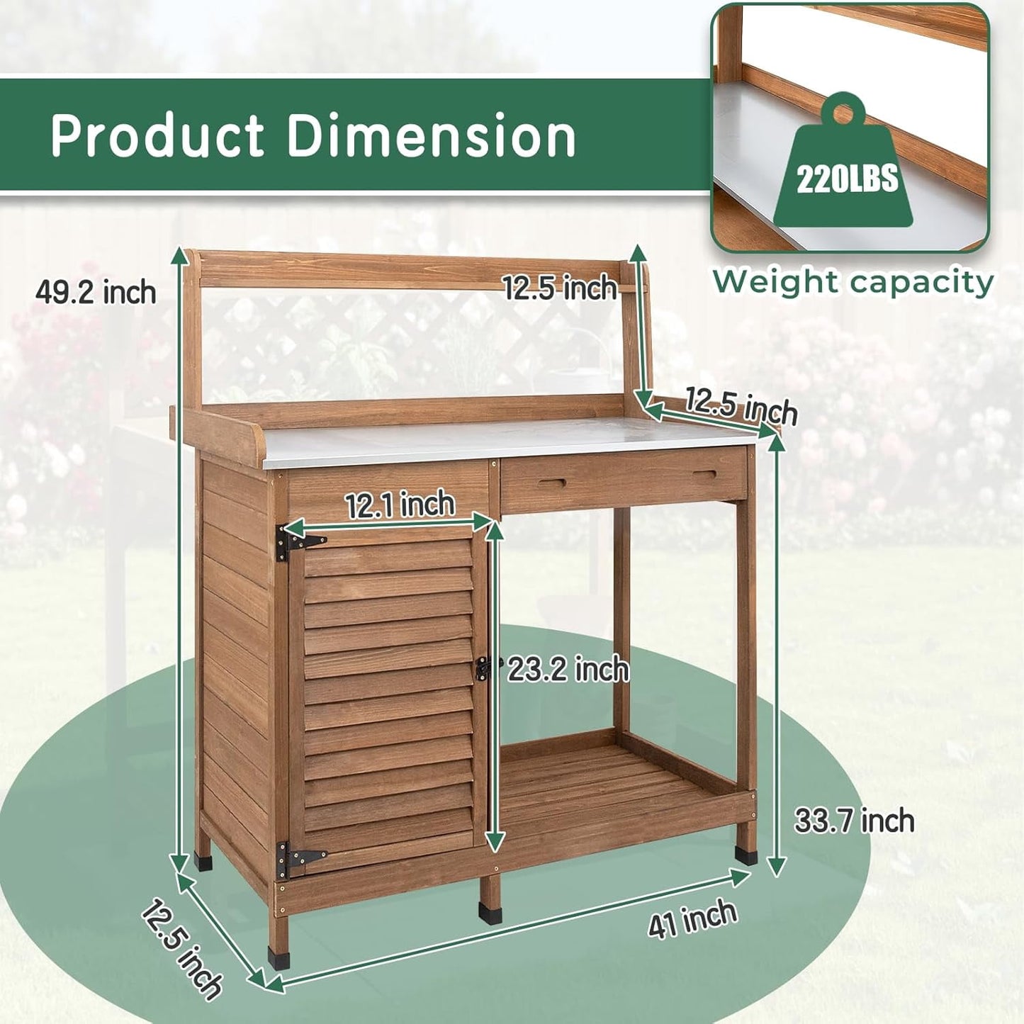 Petsblublu Potting Bench Table Work Bench with Storage Cabinet Outdoor Wooden Garden,Brown