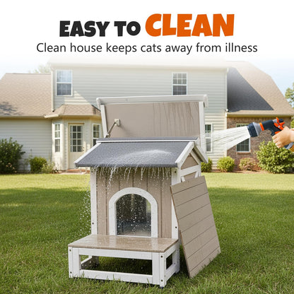 Petsblublu Small Outdoor Cat House with Openable Roof Indoor Pet Feral Cats Shelter, Gray