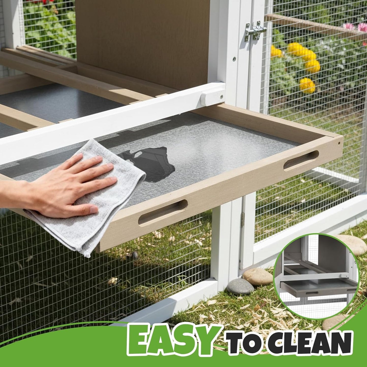 Petsblublu 79 L Chicken Coop and Run, 2 Story Backyard Hen House with Nesting Box