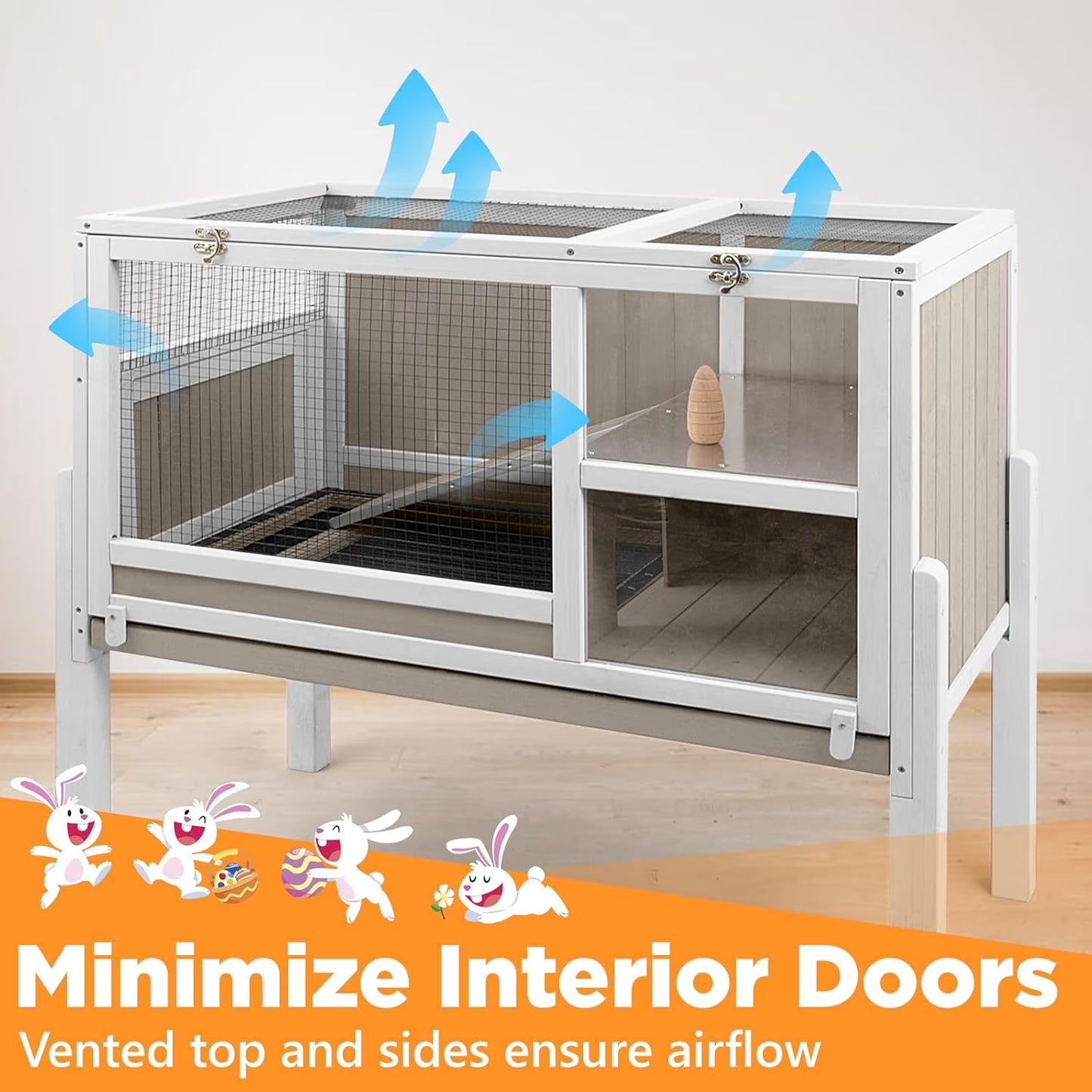 Petsblublu 2-Story Outdoor Indoor Guinea Pig Cages, Wooden Rabbit Hutch with 4 Detachable Legs, Leakage Pull-Out Tray