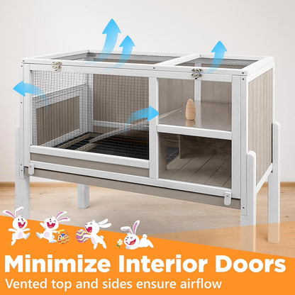 Petsblublu 2-Story Outdoor Indoor Guinea Pig Cages, Wooden Rabbit Hutch with 4 Detachable Legs, Leakage Pull-Out Tray
