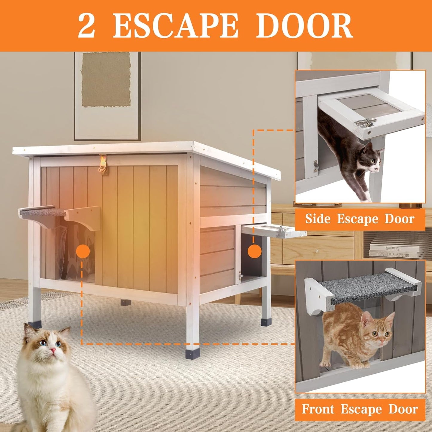 Petsblublu Insulated Outdoor Wooden Cat House Feral Cats Shelter for Winter, 30.7x21.6x25.6