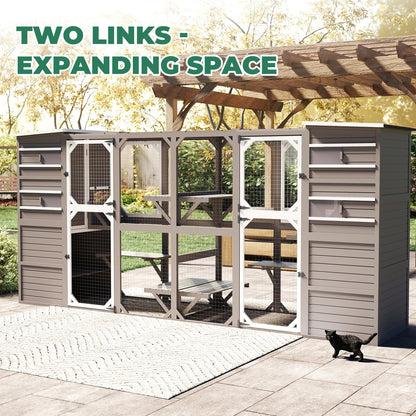 Petsblublu Large Catio Outdoor Cat Enclosure, Weatherproof Cat House with Asphalt and UV Protection Roof