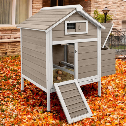 Petsblublu Wooden Small Chicken Coop Outdoor Hen House with 2 Nesting Box, 32 L x 23.6 W x 36.6 H