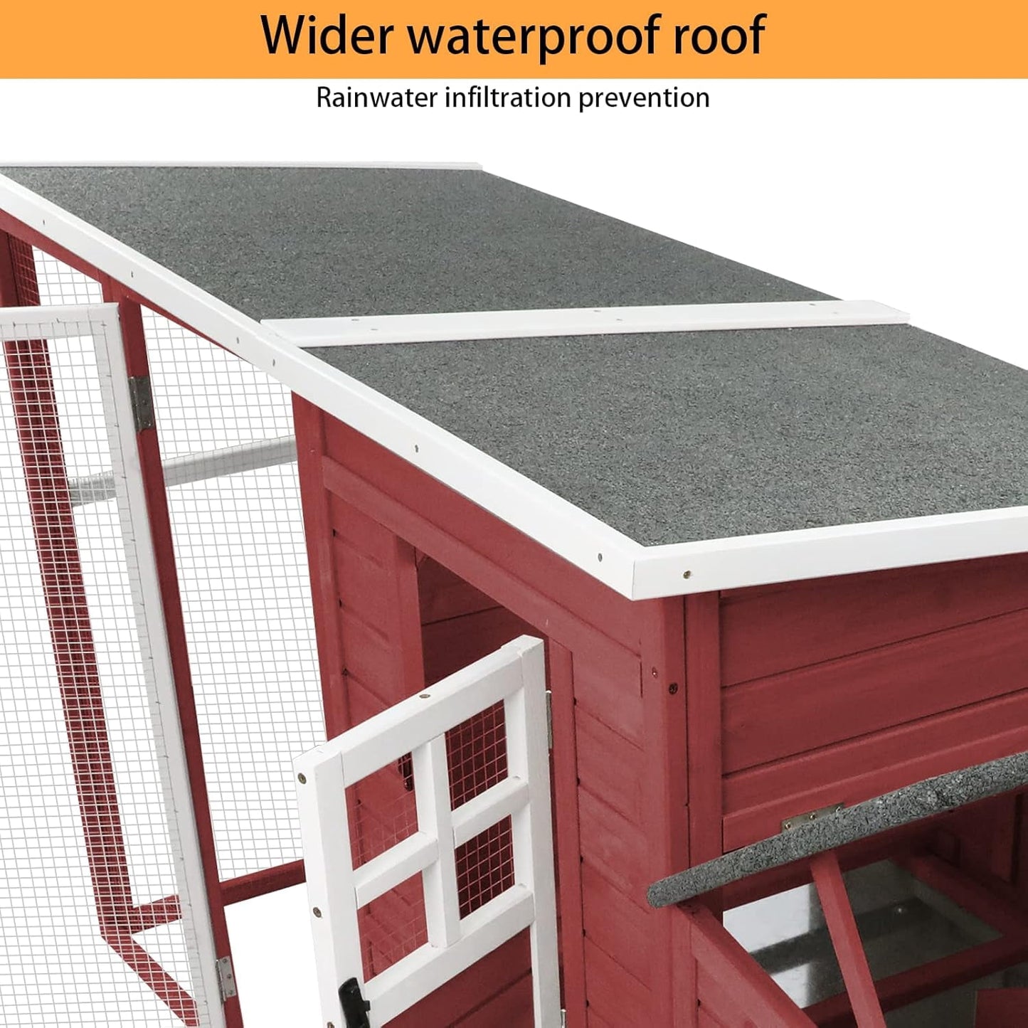 Petsblublu Outdoor Wooden Chicken Coop with Wheels Asphalt Roof Nest Boxes,Red