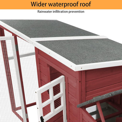 Petsblublu Outdoor Wooden Chicken Coop with Wheels Asphalt Roof Nest Boxes,Red