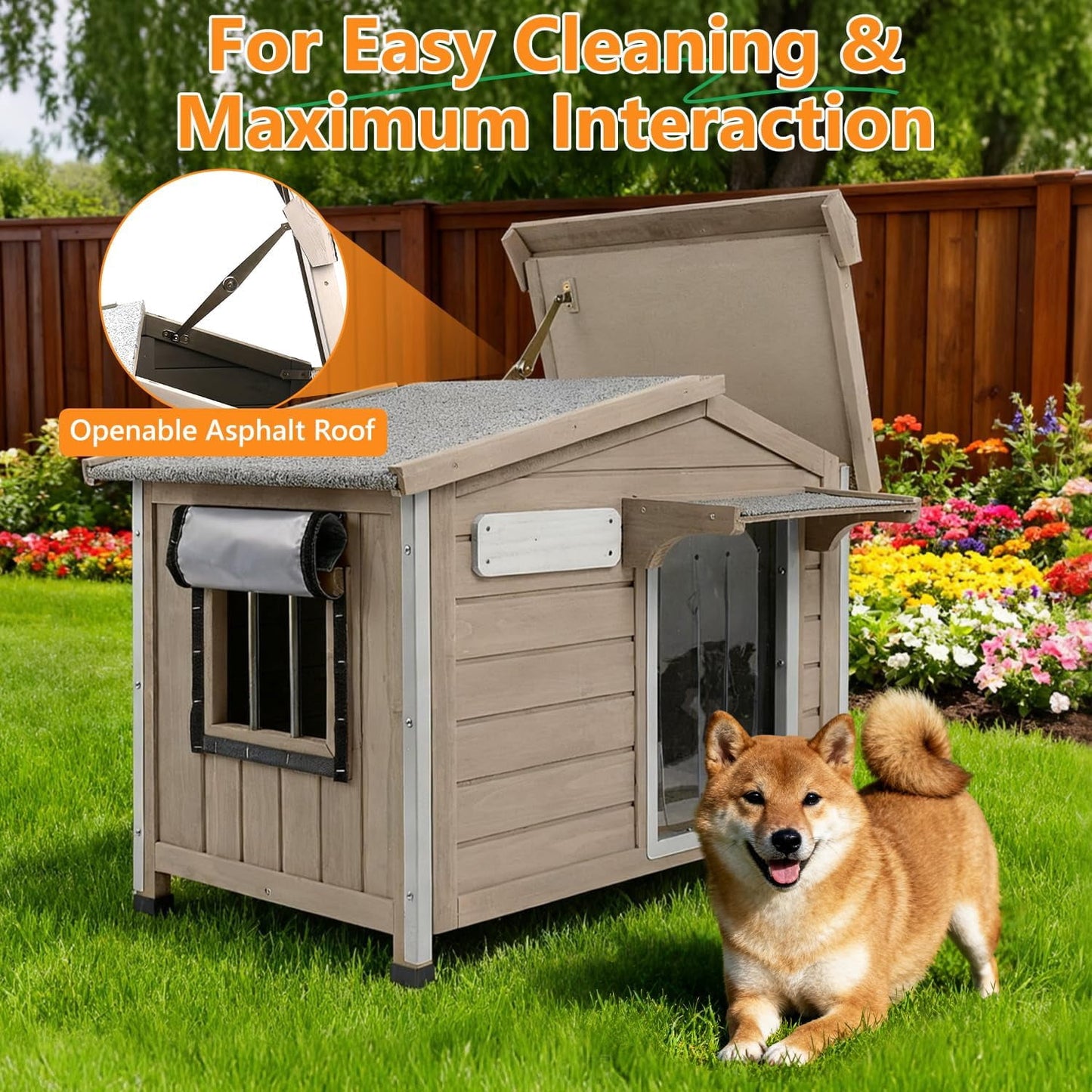 Petsblublu Dog House Indoor Outdoor with Chew-Proof Frame, Weatherproof Dog Kennel for Small to Medium Dogs