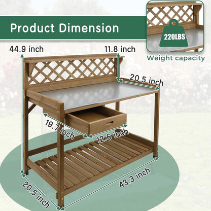 Petsblublu Outdoor Potting Bench Table Work Bench with Drawer Natural Wood Garden with Bottom Shelf