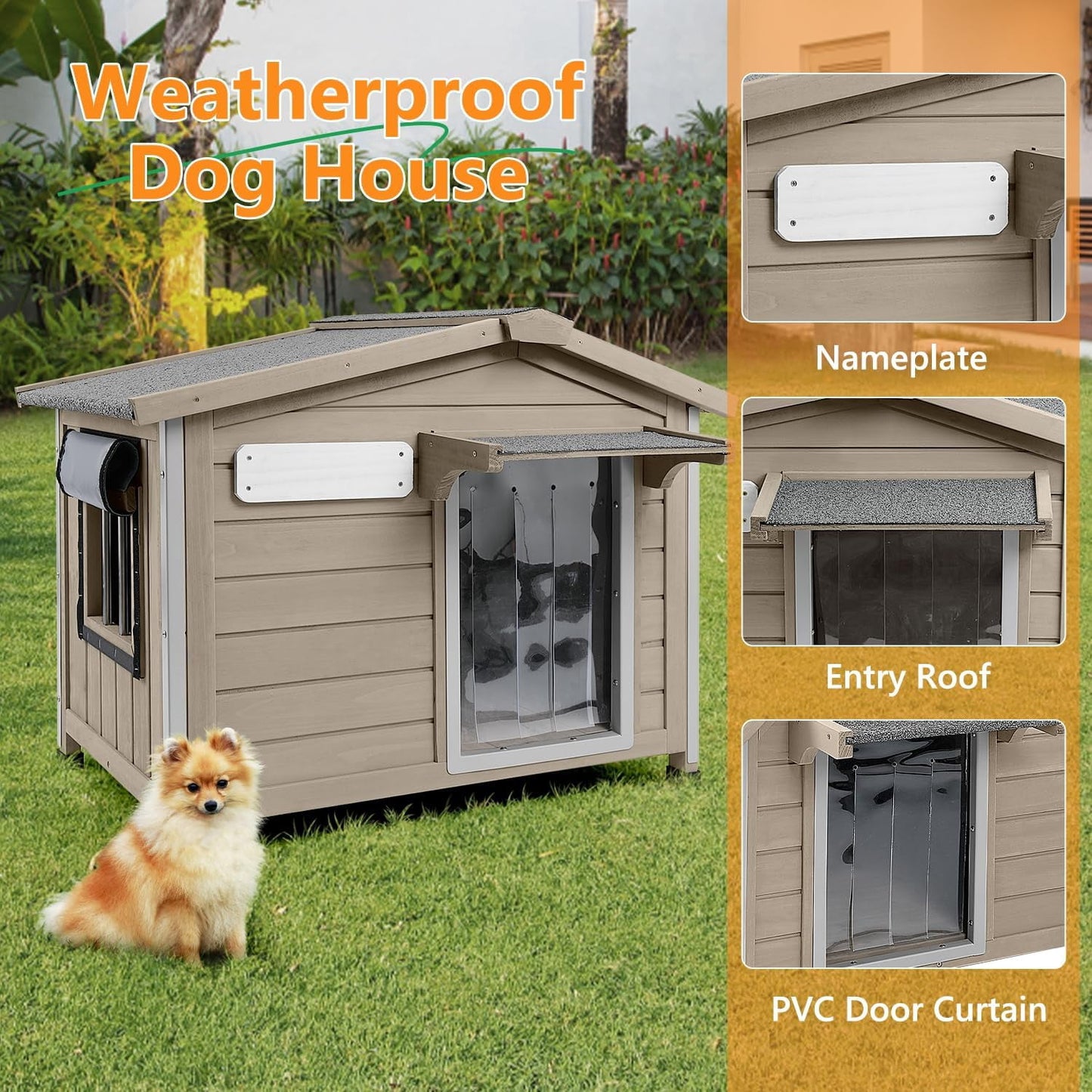 Petsblublu Dog House Indoor Outdoor with Chew-Proof Frame, Weatherproof Dog Kennel for Small to Medium Dogs