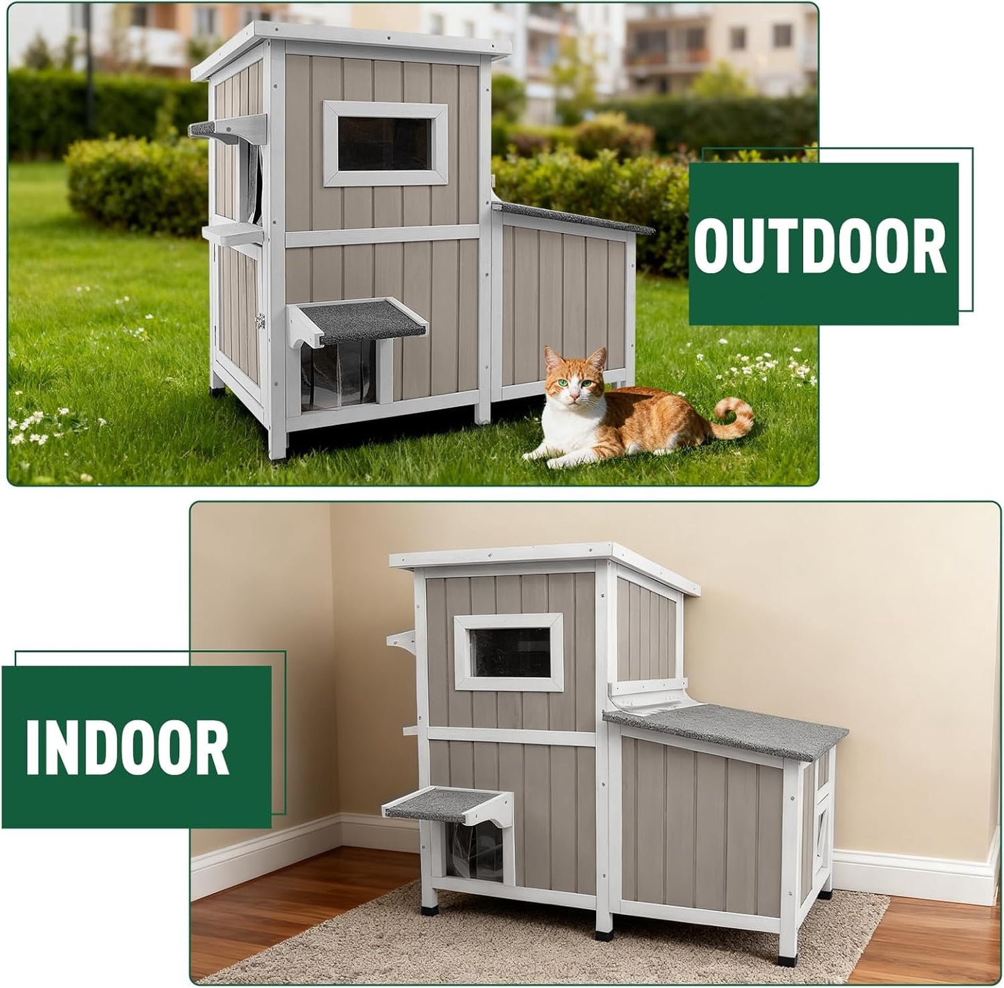 Petsblublu 2-Story Large Cat House Outdoor Feral Cat Shelter with 3 Escape Doors