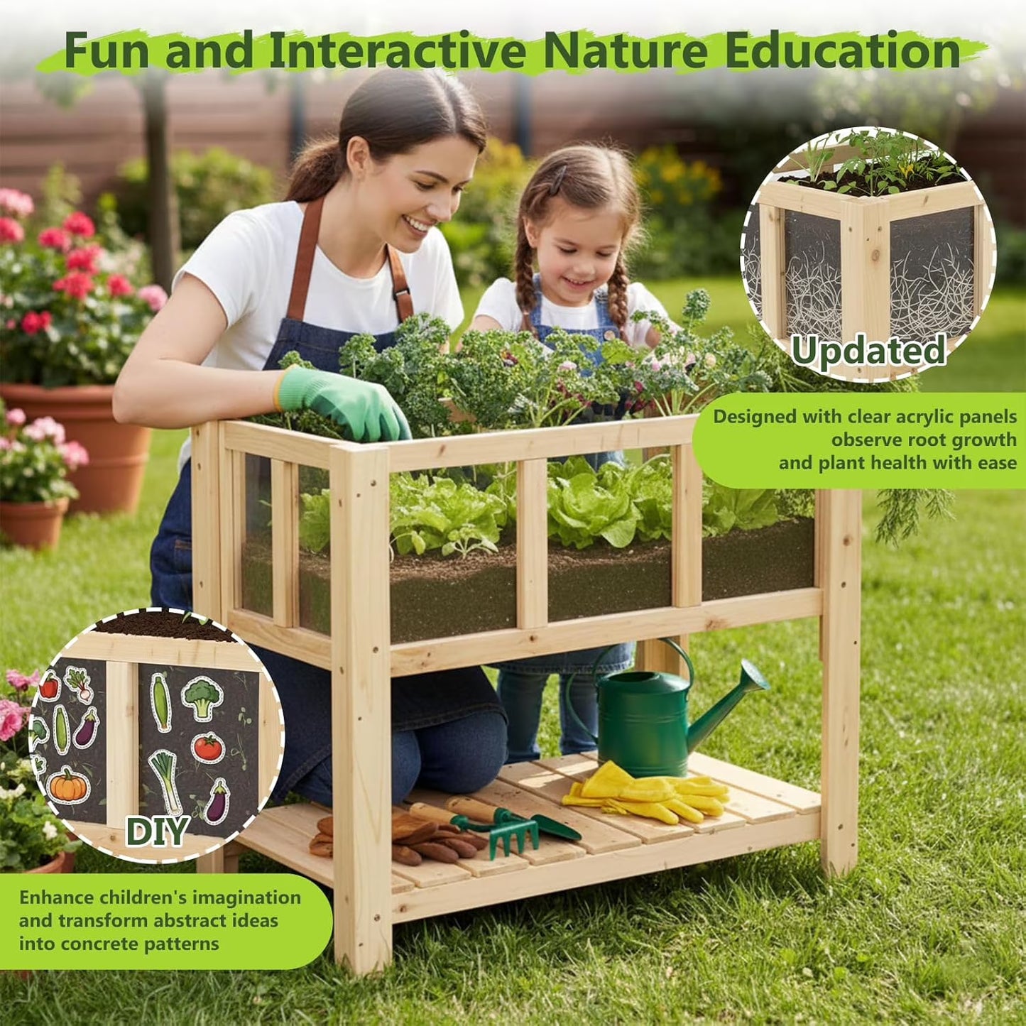 Petsblublu Raised Garden Bed with Legs, Outdoor Elevated Reinforced Planter, 28.3"L x 16.3"W x 23.6"H