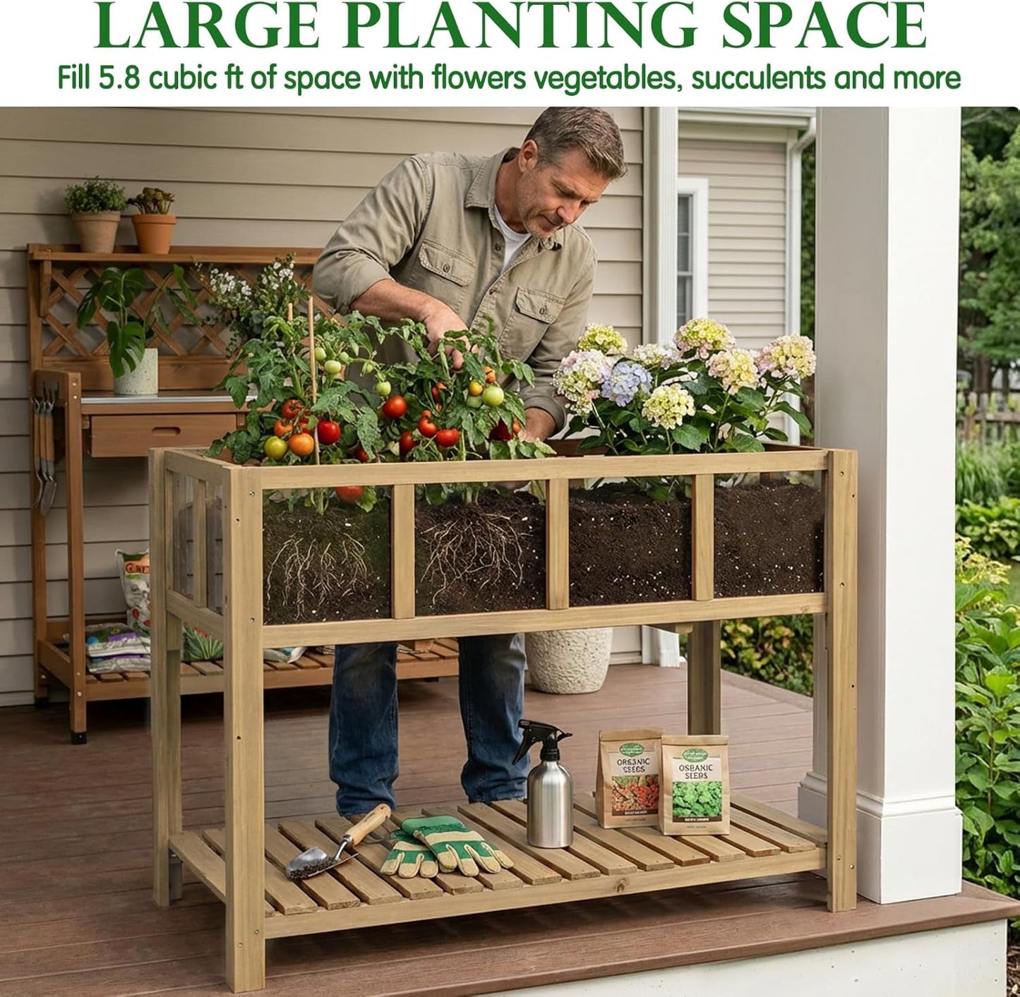 Petsblublu Raised Garden Bed with Legs, Outdoor Elevated Reinforced Planter,43.7"L x 23.2"W x 30.7"H