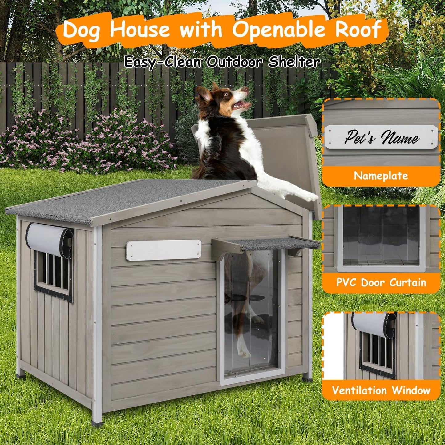 Petsblublu Dog House Indoor Outdoor with Chew-Proof Frame, Weatherproof Dog Kennel for Medium to Large Dogs