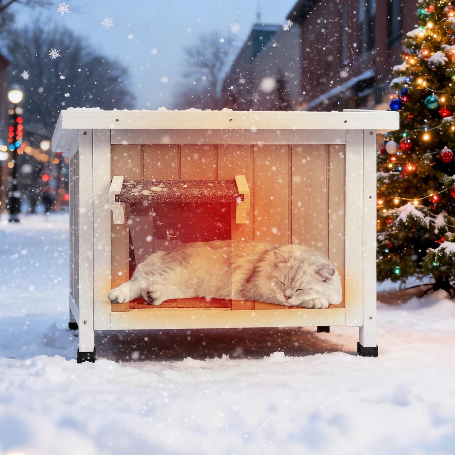 Petsblublu Outdoor Cat House with Insulated All-Round Foam Weatherproof Elevated Shelter