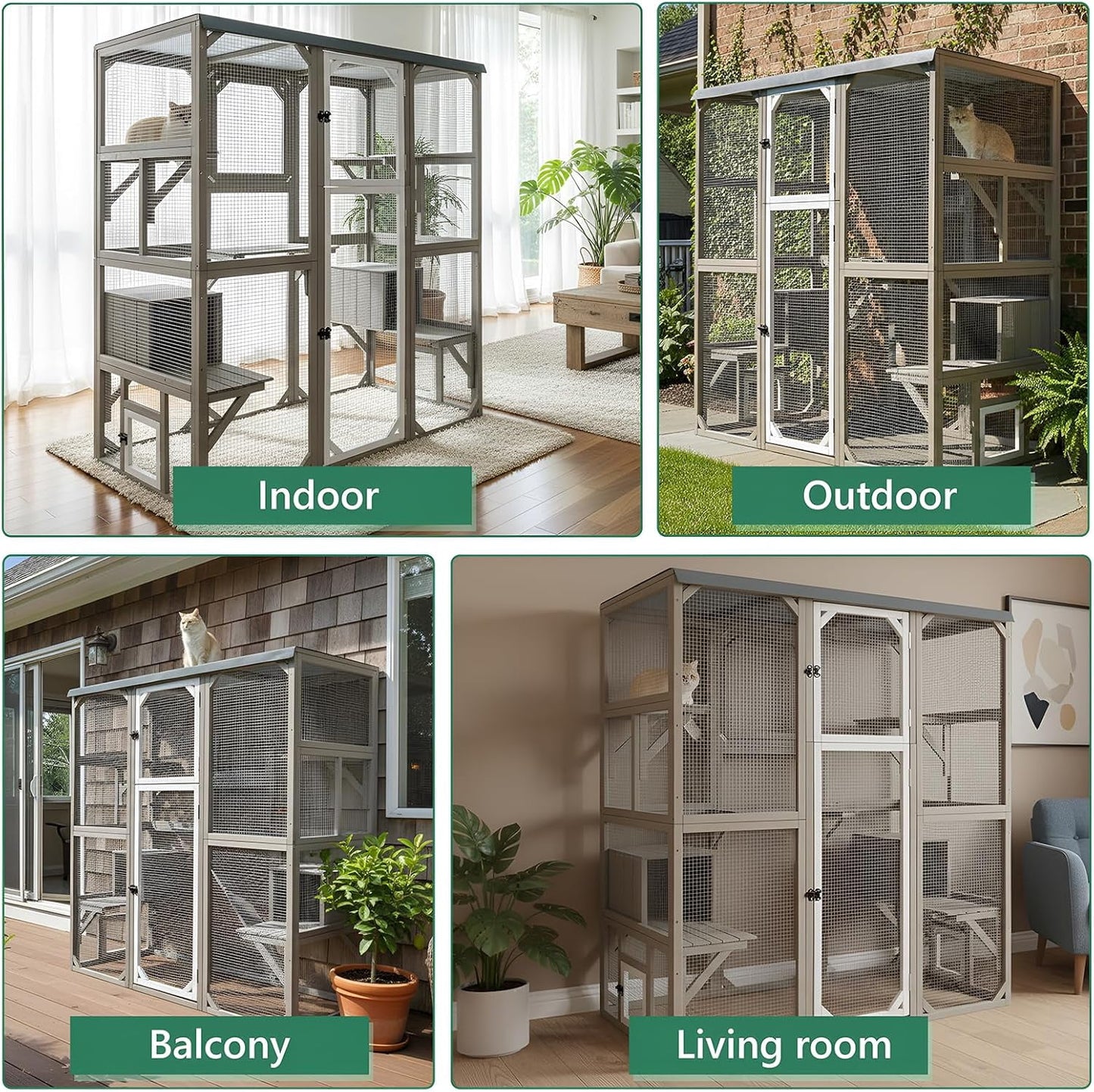 Petsblublu Large Outdoor Cat Catio Enclosures, Wooden Catio Window Cat Patio for Cats Feral with 5 Platforms