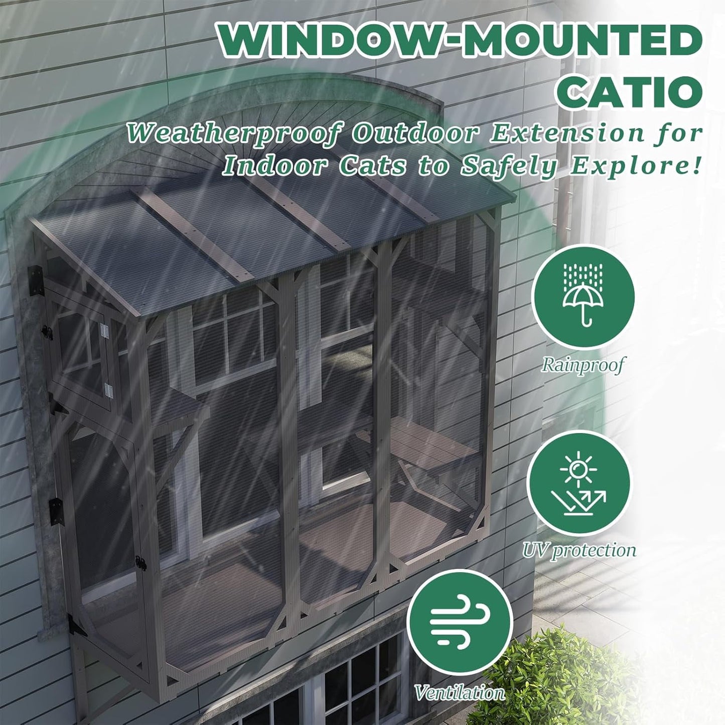 Petsblublu Large Catio Cat Window Box, Outdoor Cat House Enclosure with 4 Platforms