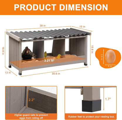 Petsblublu Wooden Chicken Coop Nesting Boxes for Chickens with PVC Roof