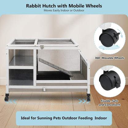 Petsblublu Outdoor Rabbit Hutch, Indoor Wooden Bunny Cage with Wheels