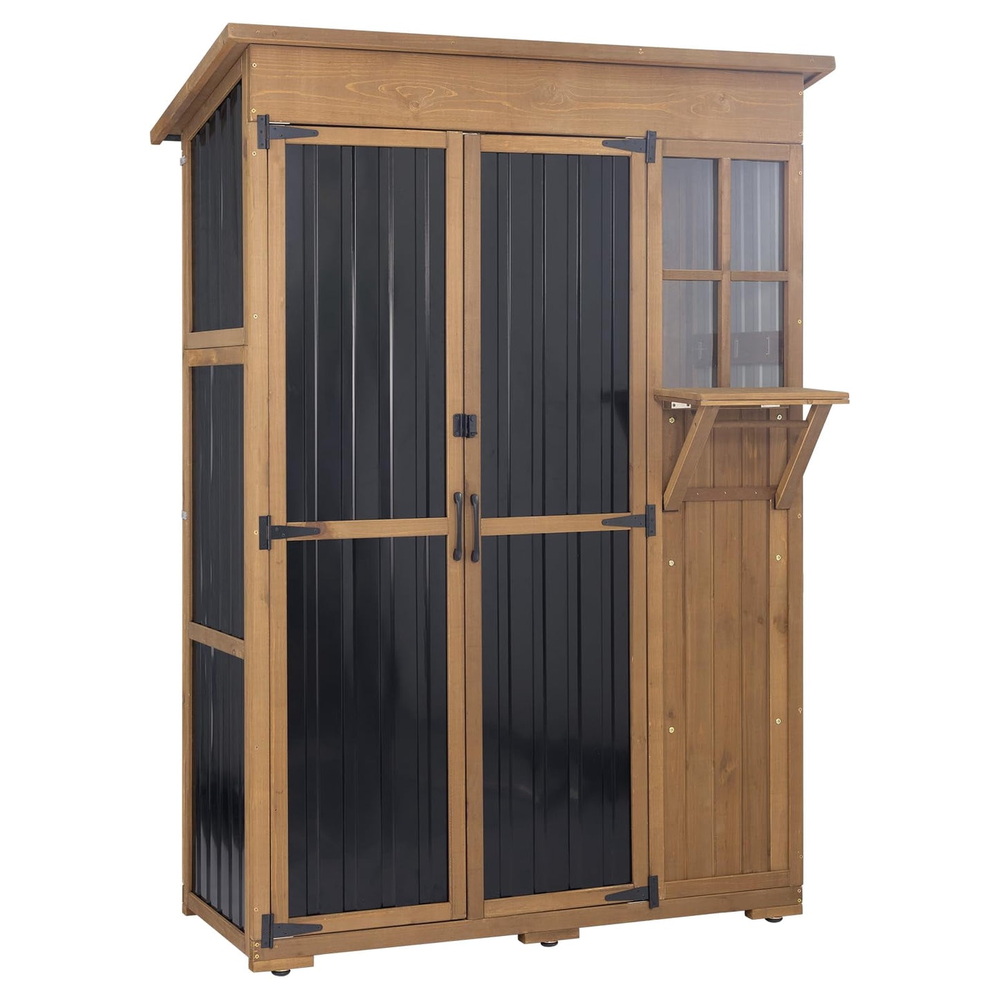 Petsblublu Large Storage Shed, Wood & Metal Outdoor Storage Cabinet for Patio Backyard, Garden Garage Tool Shed, Brown