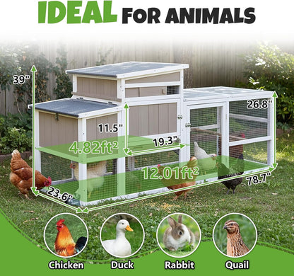 Petsblublu 79 L Chicken Coop and Run, 2 Story Backyard Hen House with Nesting Box